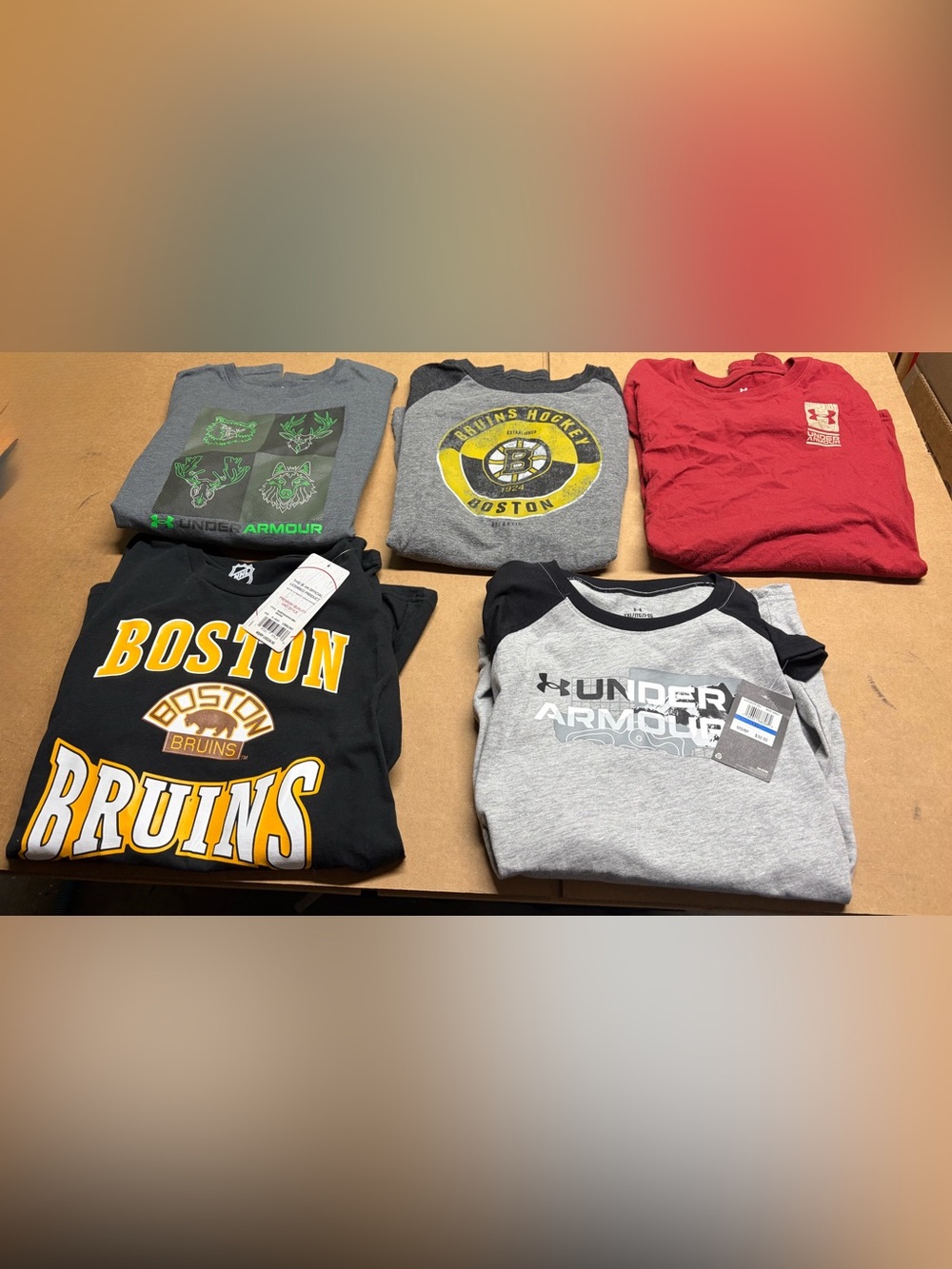 Lot of 5 Boys Youth XL Long Sleeve Shirts (Under Armour & Boston Bruins) - 2 NWT
